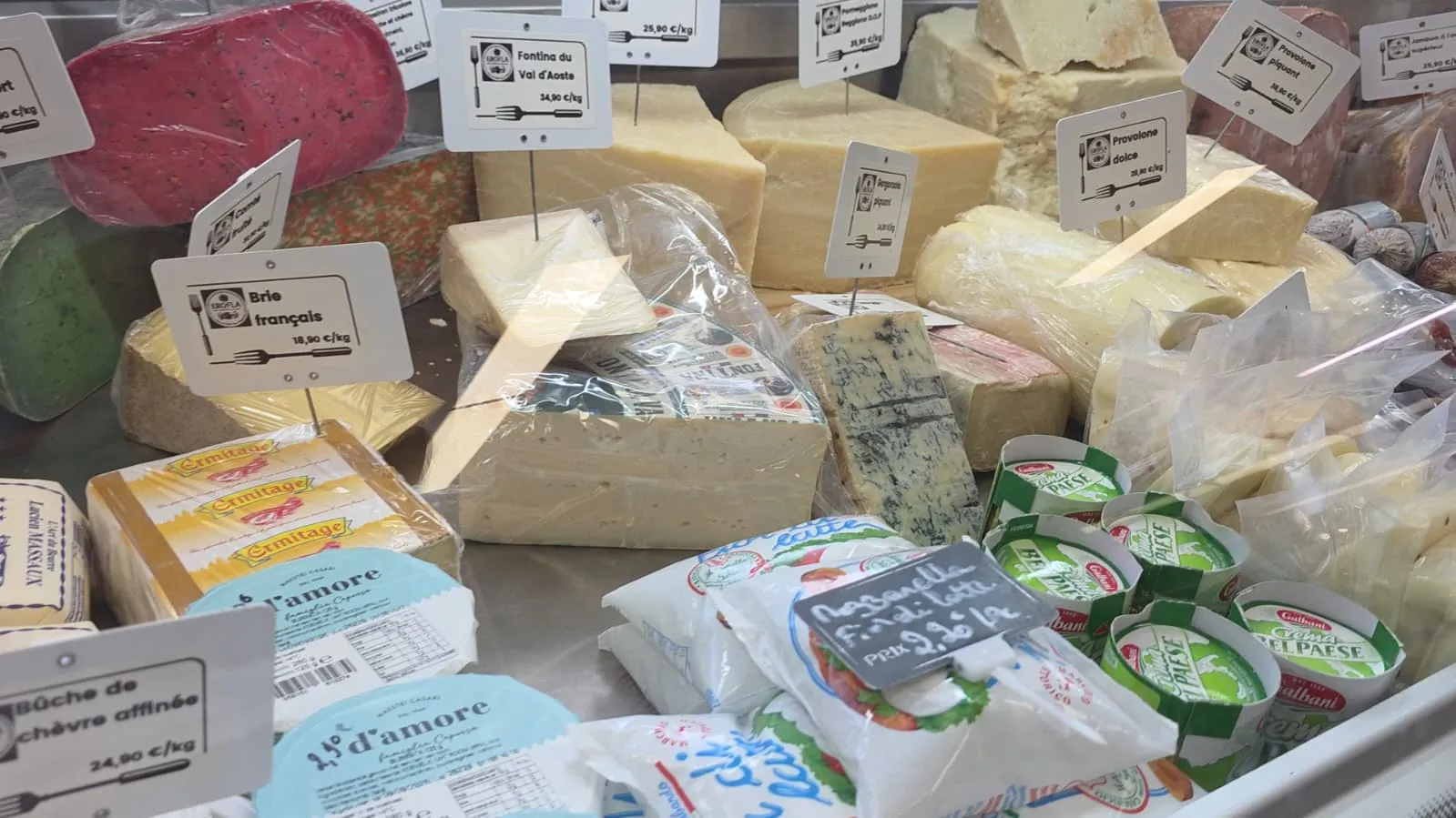 Italian cheeses at Erofla's counter.